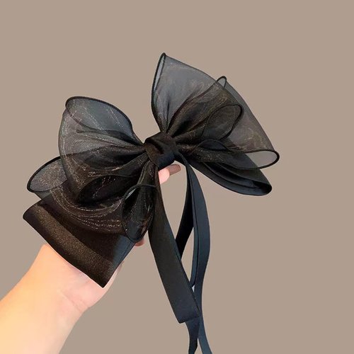 CAIHE Satin Silk Scrunchies: Black Mesh Tulle Hair Accessories with Elastic Ribbon Bowknot Ponytail Holders for Women & Girls - Perfect Gifts for Christmas, Valentine's Day, Birthdays