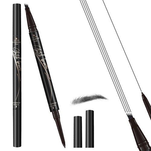 Kpeuuef Microblading Eyebrow Pen -2-in-1 Magical Eyebrow Pencil Dual-Ended Eye Brow Pencils with 4 Fork Tip Brown Liquid Eyebrow Pen for Women Natural Hair-Like Brows Black