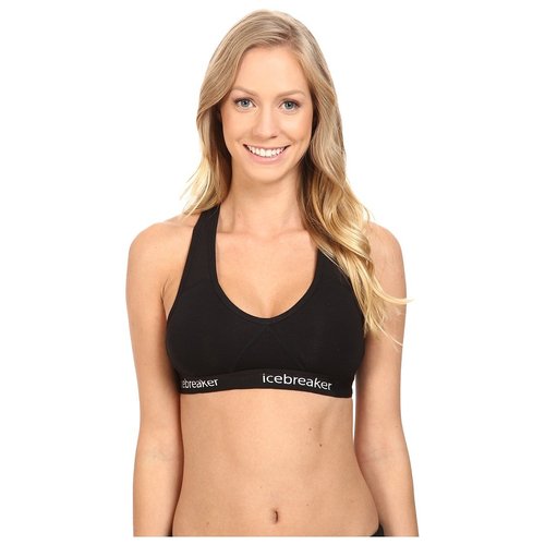 Icebreaker Merino Sprite Racerback Sports Bra for Women, Merino Wool - Soft Workout Wireless Bra for Women with Low to Medium Support - Premium Women’s Clothing - Black/Black, X-Small