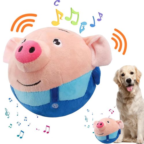Active Moving Pet Plush Toy, Interactive Dog Toy Pet Bouncing Balls, USB Rechargeable Interactive Washable Cartoon Pig Plush Sound Electronic Dog Toy, Small Plush Sound Toys for Dogs (B)