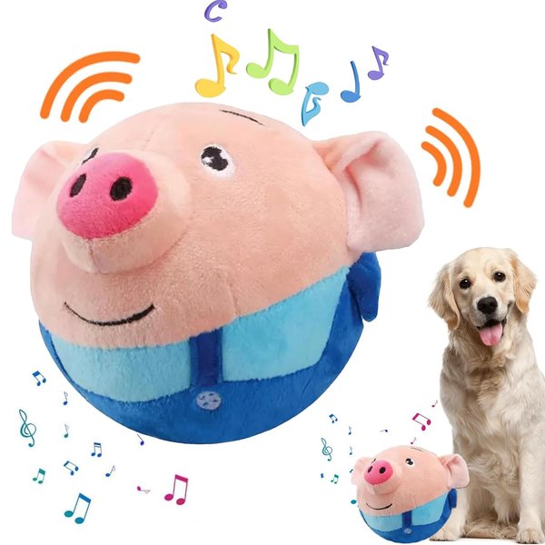 Active Moving Pet Plush Toy, Interactive Dog Toy Pet Bouncing Balls, USB Rechargeable Interactive Washable Cartoon Pig Plush Sound Electronic Dog Toy, Small Plush Sound Toys for Dogs (B)