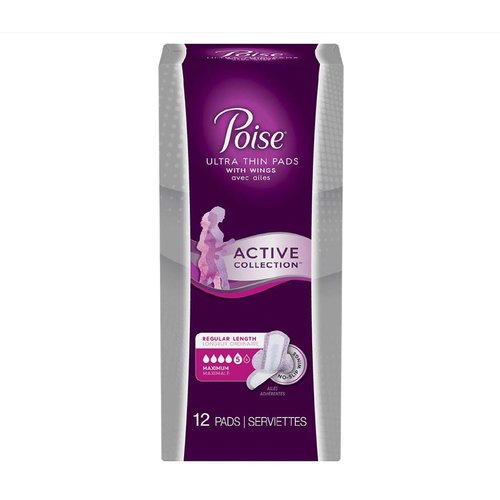 Poise Ultra Thin Pads with Wings Active Collection (Maximum - 12 Pads)