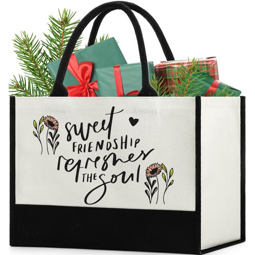 BackURyear Best Friends Christmas Gifts for Women, Sweet Friendship Tote Bag Gifts for Female Friend BFF Holidays Birthday Graduation, Cute Adult Women Friend Xmas Present Bag Shopping Bag