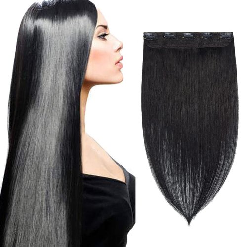 Clip in Hair Extensions Human Hair Clip in Remy Hair for Women Dark Black 24 inch 3/4 Full Head Real Hair Seamless Hair Weft with Long Straight Natural Soft Hair #1