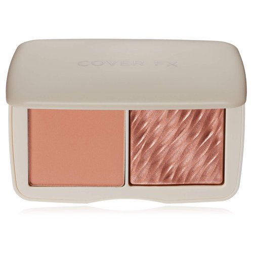 COVER FX Monochromatic Powder Blush Duo - Soft Peach: Peachy Nude - Matte + Shimmer Finish - Create Custom, High Impact Color