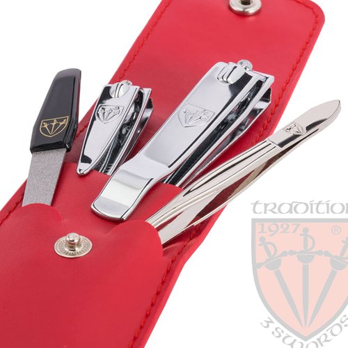 3 Swords Germany - brand quality 4 piece manicure pedicure grooming kit set for professional finger & toe nail care tweezers file clipper fashion leather case in gift box, Made by 3 Swords (02570)