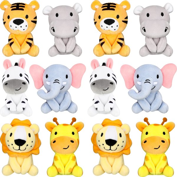 Suilung 12 Pcs Mini Stuffed Forest Animals Bulk 4 Inch Cute Jungle Animal Plush Plush Giraffe Tiger Elephant Safari Stuffed Animals for Christmas Birthday Baby Shower Party Favors Classroom Prize