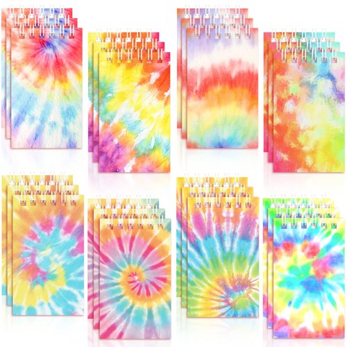 Dianelhall 24 Pcs Mini Tie Dye Notebooks Colorful Party Favors Mini Spiral Notepads Party Supplies for Girls Kids Birthday Party School Classroom Gifts