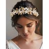 Brishow Flower Wedding Headband Gold Leaf Hair Band Pearl Bridal Hair Accessories for Women