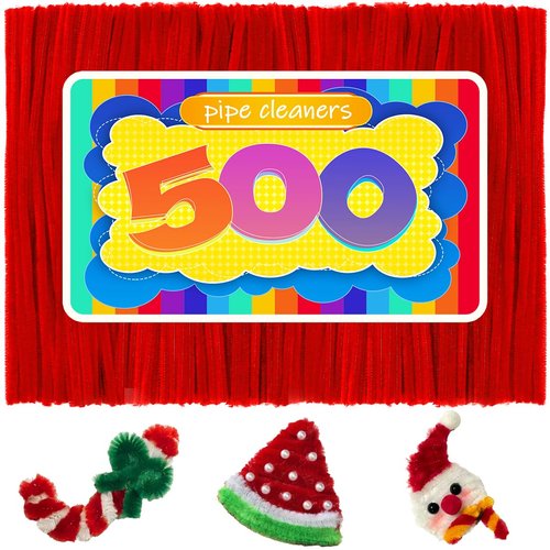 GAGANIU 500pcs Pipe Cleaners, Pipe Cleaners for Crafts, Craft Supplies Multicolor Chenille Stems for Art&Craft Christmas DIY Projects(Red)