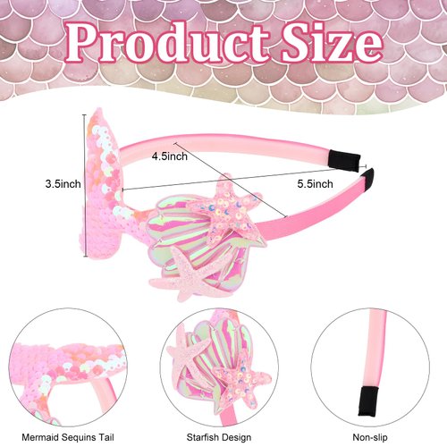 YARIEW 6 Pcs Mermaid Tail Headbands for Girls - Glitter Sequins Starfish Hair Accessories for Mermaid Party Decorations and Gifts (Set 2)