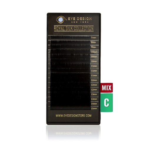 Eye Design C-Curl (Mix) 16 Rows Eyelash Extension Royal Silk - Premium Individual Lashes , Mixed Length , Pack Of Lash Extensions , Cluster False Lashes , For Volume And Classic Applications , Black (0.07 / 7-15mm)