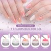 X&D Poly Gel Nail Kit Natural Clear 5 Colors Poly Nail Gel Kit Nail Extension Builder Nail Gel with Nail Forms,Dual Forms, Gel Brush with Spatula, Professional Nail File and Buffer Set