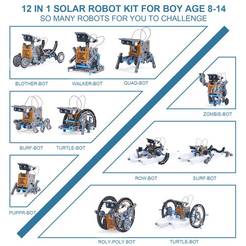 Toys for Ages 8-13,12 in 1 Stem Project Solar Robot Toy for 10 Years Old Autism Boy,Science Kits for Kids Age 8-14,Building Gear Toy Christmas Birthday Gift Idea for Boy Age 8 9 10 11 12 13 14
