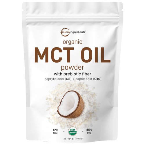 Organic MCT Oil Powder with Prebiotic Fiber,1 Pound(16 Ounce), Fast Fuel for Body and Brain, C8 MCT Oil for Coffee Creamer, No GMOs, Keto Diet, Vegan