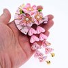 Japanese Style Women Flower Hair Clip Tassel Hair Ornament, Kimono Decor Fabric Hanfu Hairpin Accessories For Christmas Party Costume Gift (Pink)