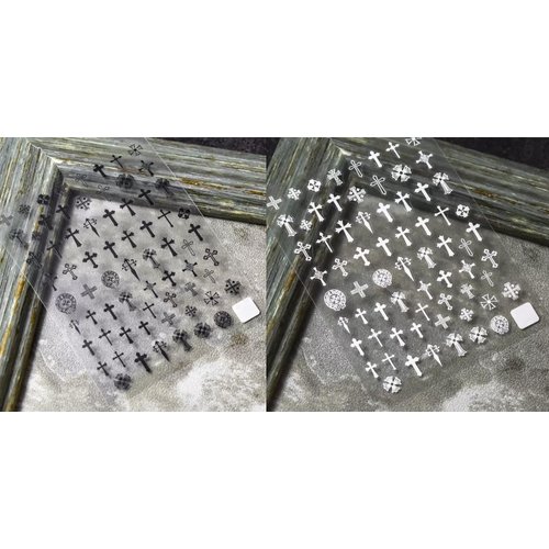 Christian Religious Thin Tough Hot Glue Cute Manicure Japanese Sticker Punk Cross Army Flower 5D Soft Relief 5d Nail Art Stickers (White)