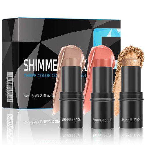 3 in 1 Contour Stick Makeup Kit, Face Sticks Trio-Blush Stick,Highlighter Stick and Bronzer Contour Stick for Sculpt the Cheeks,Waterproof Cream Contouring Makeup Kit for Beginners