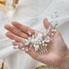 Yean Pearl Bride Wedding Hair Comb Sliver Crystal Bridal Hair Piece Leaf Hair Accessories for Women and Girls
