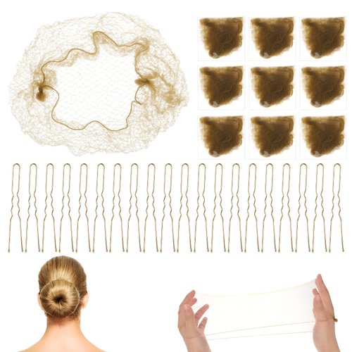 Giantree Blonde Hair Nets for Ballet Buns, 20 Pcs Hair Nets Invisible and 20 Pcs U Shaped Hair Pins Elastic for Bun Edge Mesh Hairnets for Women Girls Dance Ballet Bun