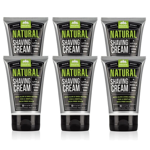 Pacific Shaving Company Natural Shaving Cream - Safe, Natural, and Plant-Derived Ingredients for a Smooth Shave, Softer Skin, Less Irritation, Cruelty Free, TSA Friendly, Made in USA, 3.4 oz (6-Pack)