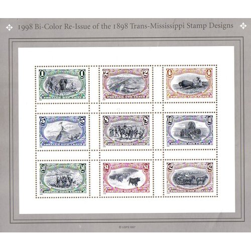 1998 TRANS MISSISSIPPI COLOR REISSUE #3209 Souvenir Sheet of 9 US Postage Stamps