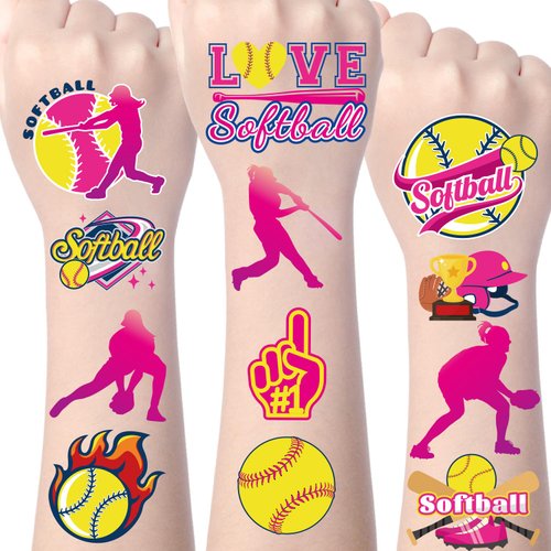 Yoyuspy Softball Temporary Tattoos Decorations - 200+ Softball Birthday Party Decorations Favors Supplies Sports Softball Fake Face Temporary Tattoos Stickers Gifts Prizes Rewards for Girls Boys