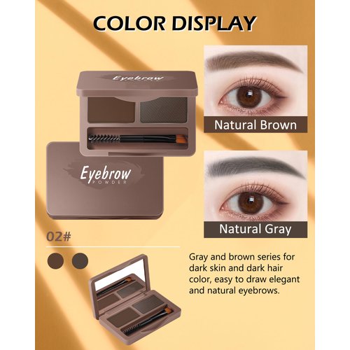 Eyebrow Powder Kit-2 Colors Soft Eye Brow Tinted Powder Palette, Waterproof & Long Lasting Natural Gray Brown Brow, Professional Eyebrow Contour Makeup Set for Women with Mirror Brow Brush & Razor-2#