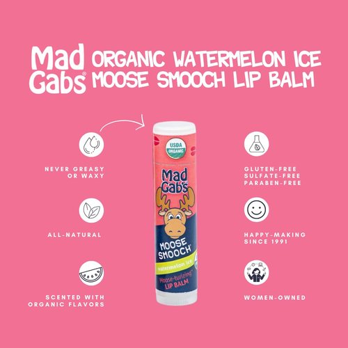 Mad Gab's Moose Smooch Lip Balm | Moisturizing and Certified Organic | Made with Organic Olive Oil and Beeswax (Watermelon Ice)