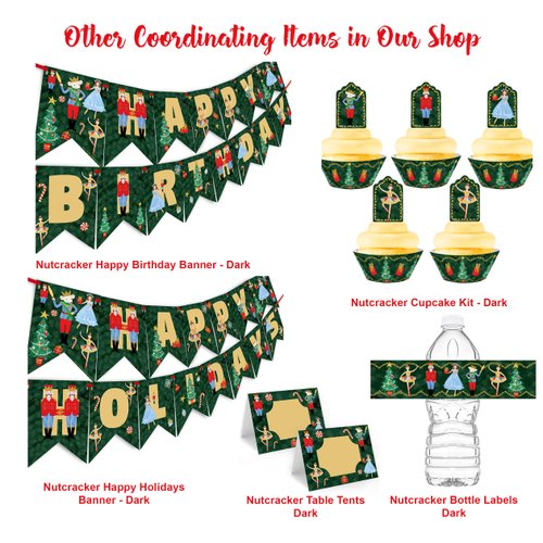 Nutcracker Happy Birthday Banner - Nutcracker Party Supplies - Nutcracker Party Decorations - Christmas Birthday Party - Ballet Party - HB Dark