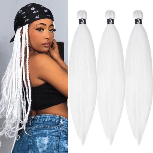 UPruyo White Braiding Hair Pre Stretched Box Braids Hair Extensions Prestretched Braiding Hair 26 inch Low-temperature Synthetic Fiber Knotless Long Braiding Hair