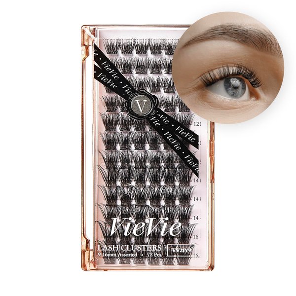 VieVie Lash Clusters 72pcs DIY Eyelash Extension Lashes, 9-16mm Mix Individual Eyelashes, Natural Look DIY Lash Extension (Cluster 01)