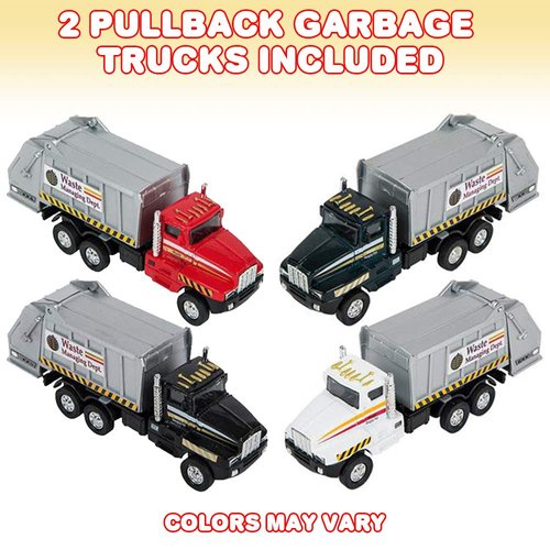 ArtCreativity Diecast Garbage Toy Trucks with Pullback Mechanism, Set of 2, Diecast Metal Pull Back Truck Toys for Boys and Girls, Opening and Closing Back, Best Birthday Gift