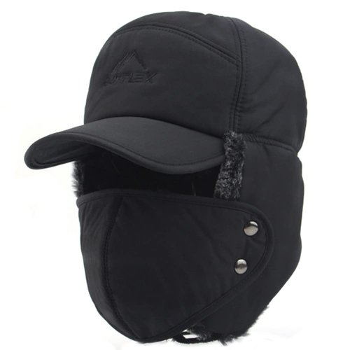 Baseball Cap Hat with Brim Outdoor Water Resistant Windproof Winter Warm Balaclava Cover Ushanka Earflap Fur Baseball Hat Holiday Travel Birthday Gift for Men Women Teen Junior Boy Girl Black