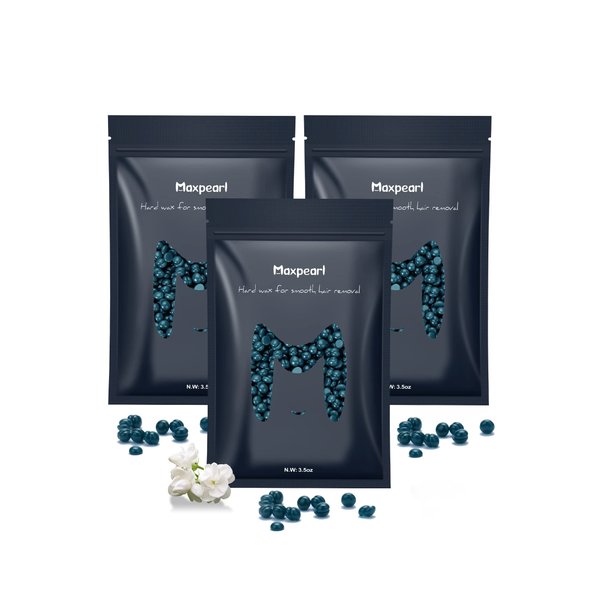 Maxpearl Hard Wax Beads, 300g Hair Removal Wax Beans for Brazilian Bikini, Face, Eyebrows, Underarms, Arms, Chest, Back, Legs, Pack of 3