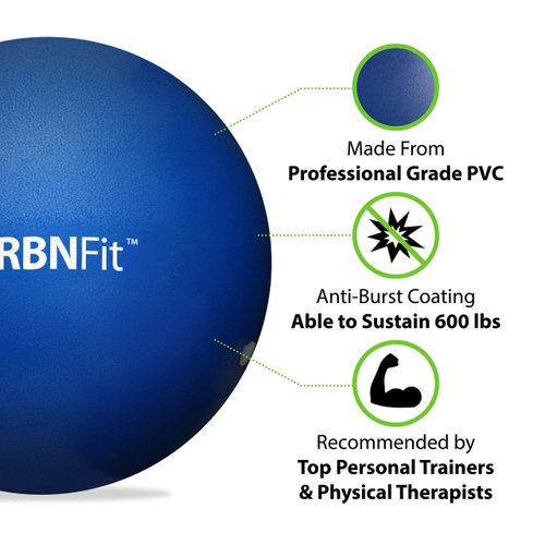 URBNFit Small Exercise Ball - 9-inch Mini Pilates Ball with Fitness Guide for Yoga, Barre, Physical Therapy, Stretching & Core Stability Workout- Blue
