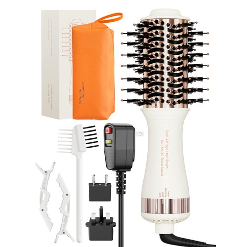 Olaermoso 4-in-1 Travel Hair Dryer Brush Dual Voltage Portable Blow Dryer Brush Styling Tools, and Styler Volumizer, European Hot Air Brush Straightener and Curler