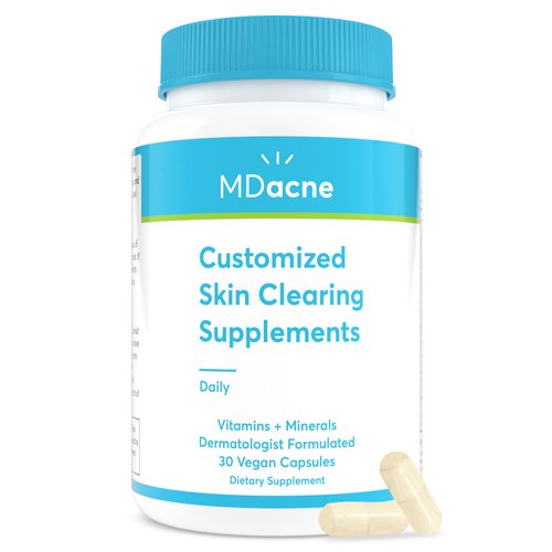 MDacne Vitamins and Minerals Skin Clearing Supplements - 30 Vegan Capsules - Supports Topical Acne Treatment & Reduce Skin Inflammation, Redness & Pore-Clogging - Dermatologist Formulated