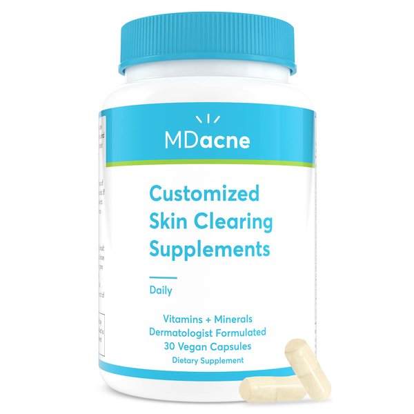 MDacne Vitamins and Minerals Skin Clearing Supplements - 30 Vegan Capsules - Supports Topical Acne Treatment & Reduce Skin Inflammation, Redness & Pore-Clogging - Dermatologist Formulated