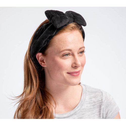 CAMPANELLI Big Bow Headband (2-Pack) for Washing Face, Makeup, Spa, Shower & Gym. FreshFace Soft Fleece Hair band as seen on QVC (Black)
