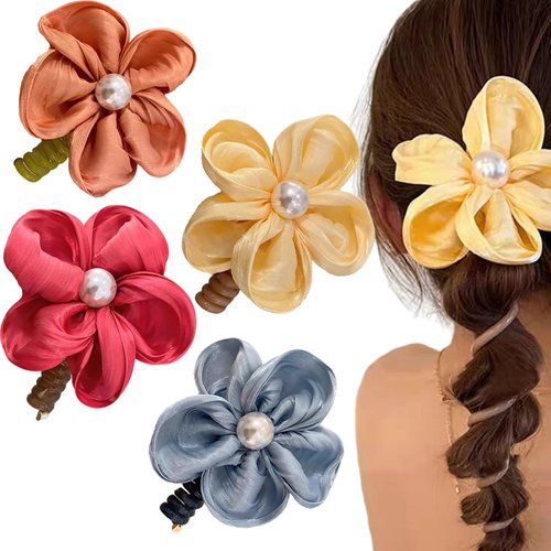 4 Pcs spiral Telephone Wire Hair Bands Braided Colorful Flower Shape Phone Spiral Hair Ties Ponytail No Crease Coils Thick Thin Hair Ponytail for Women Girls Daily Headdress