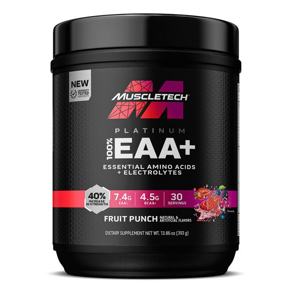 MuscleTech | Platinum 100% EAA+| Essential Amino Acids| Muscle Strength Builder for Men & Women | Workout Supplement | Fruit Punch | 13.8 oz | 30 Servings