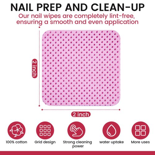 BABONIE Lint Free Nail Wipes, 540PCS Non-Woven Soft Nail Polish Remover Wipes, Super Absorbent Nail Wipes for Fingernail Polish Remover - Eyelash Extension - Nail Art- DIY Nail Supplies (Pink)