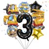 Construction 3rd Birthday Party Decorations, 9pcs Construction Birthday Number Foil Balloon for Construction Trucks 3rd Birthday Construction Theme Party Supplies (3rd)