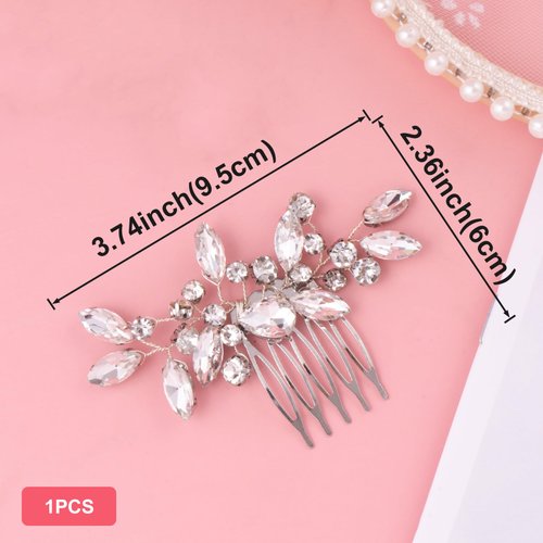 OIIKI 1 PCS Silver Rhinestone Hair Comb, Clear Rhinestones Metal Bridal Hair Comb, Wedding Crystal Hair Accessories for Women, Brides for Christmas, Parties, Prom, Dance