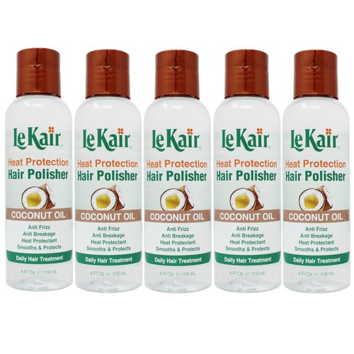 LeKair High Heat Protection Hair Polisher - Coconut Oil, Anti Frizz, Anti Breakage, Heat Protectant, Smooths & Protects, Daily Hair Treatment 4 Fl Oz - 5 Pack