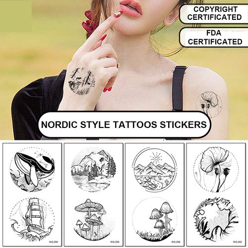 Temporary Tattoo for Kids, Waterproof Body Art Stickers, 20pcs Fake Tattoos Pattern, Cute Cartoon Tattoo Decorations, Birthday Party Favor Supplies for Boys Girls Children Toddler Teens Nordic Style
