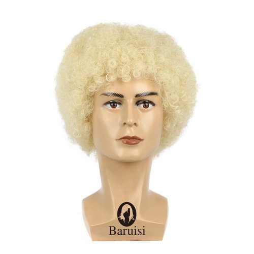 Baruisi Jumbo Disco Afro Wig Fluffy Synthetic 70s Hippie Costume Wig for Men,Blonde
