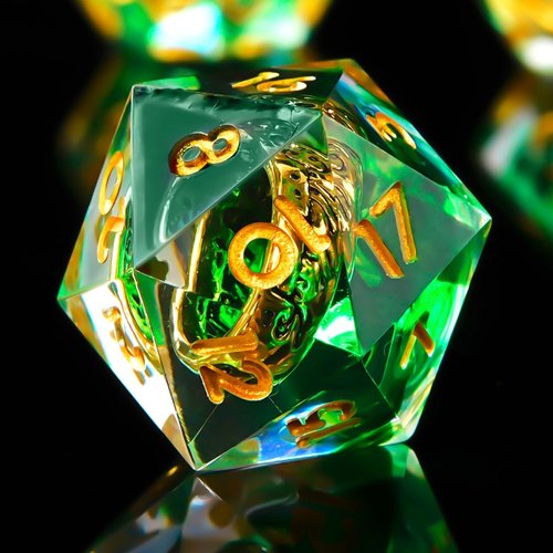 Ring DND Dice Set Sharp EdgeResin Dice,Golden Ring Inclusion Lord of The Rings D&D Dice RPG Role Playing Games, Dungeons and Dragons Polyhedral Dice Set（Green）