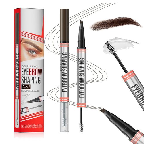 Microblading Eyebrow Pen, 2-in-1 Waterproof Eyebrow Pencil Dark Brown with 4 Tip Microblading Brow Pen and Brow Gel Brush, Dual-Ended Eye Brow Pencils for Women Create Natural Hair-Like Brows